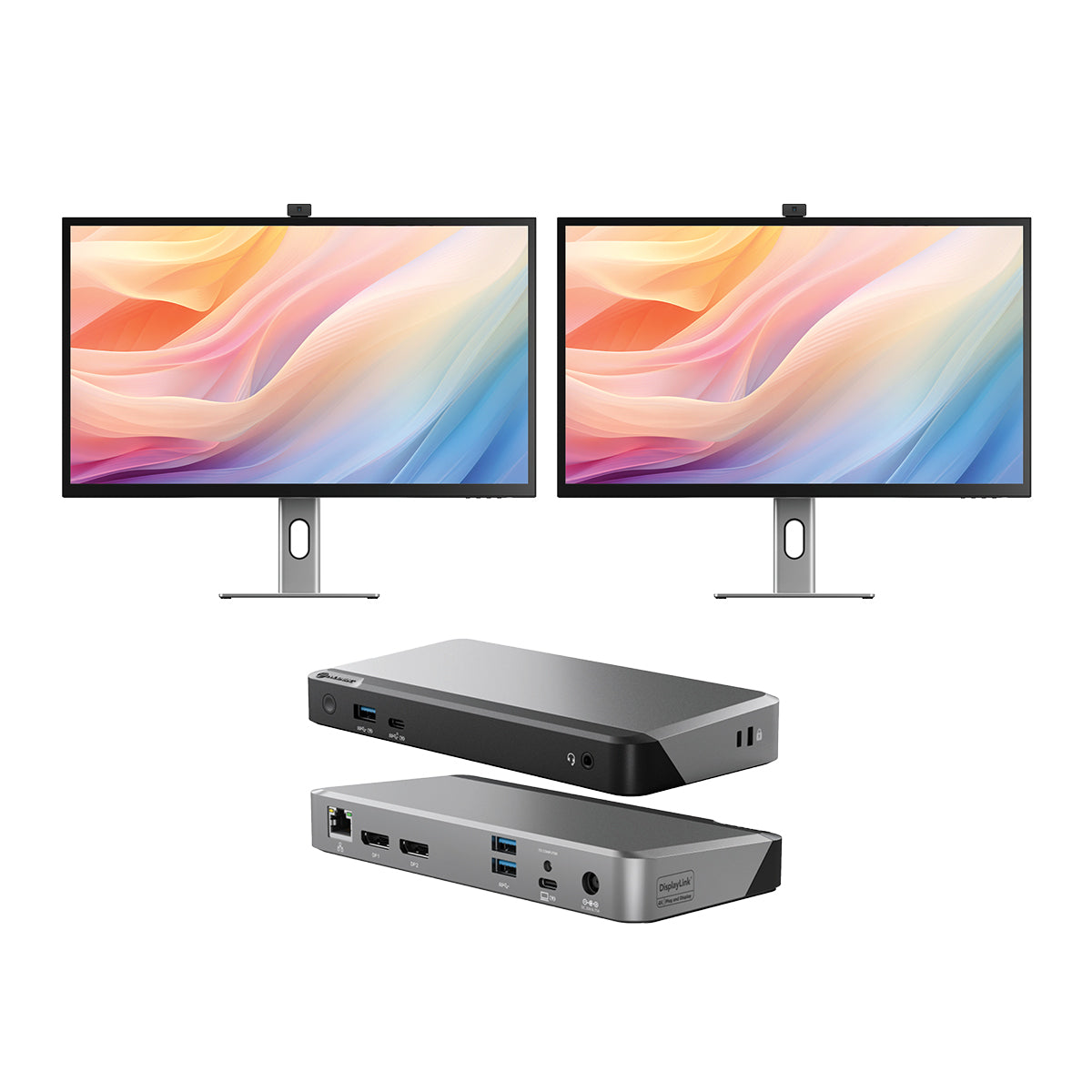 Clarity Max Pro 32" UHD 4K Monitor with USB-C Power Delivery and Webcam (Pack of 2) + DX2 Dual 4K Display Universal Docking Station Ð with 65W Power Delivery