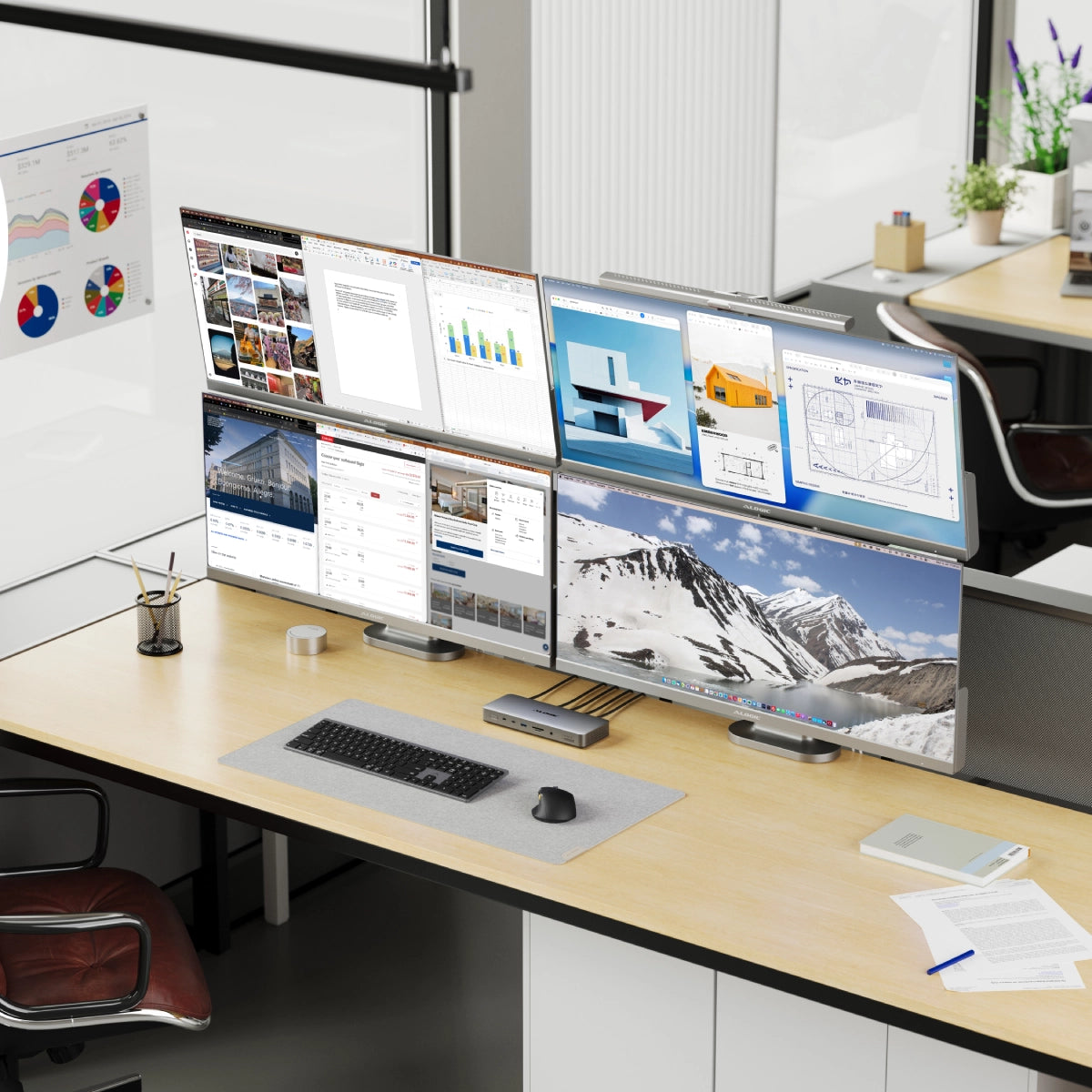 Edge 34" Ultrawide Quad QHD 4K Monitor Elevate Ultimate Home Office Kit - Silver